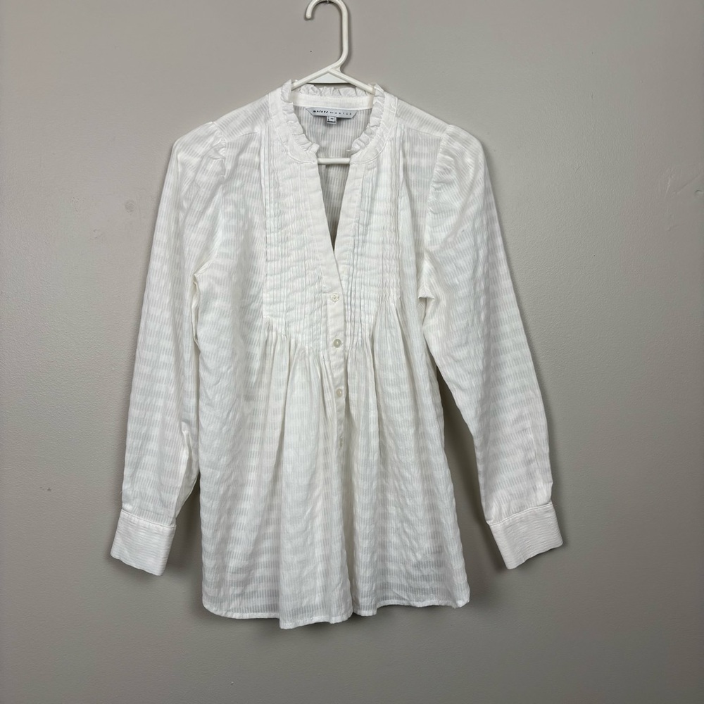 The Nines By Hatch Top XS White Long Sleeve Pintuck Pleated Button Up‎ Blouse